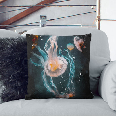 Peach Jellyfish Paint Splash Cushion with Filling