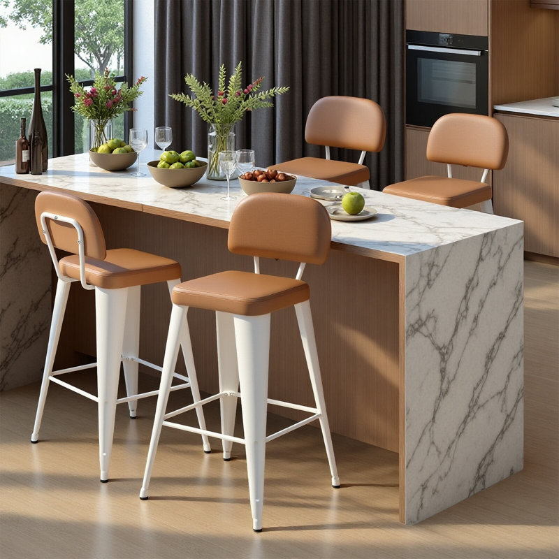 Upholstered Seat Stools with Metal Frame, Brown, Bar Stool (30" Seat Height)
