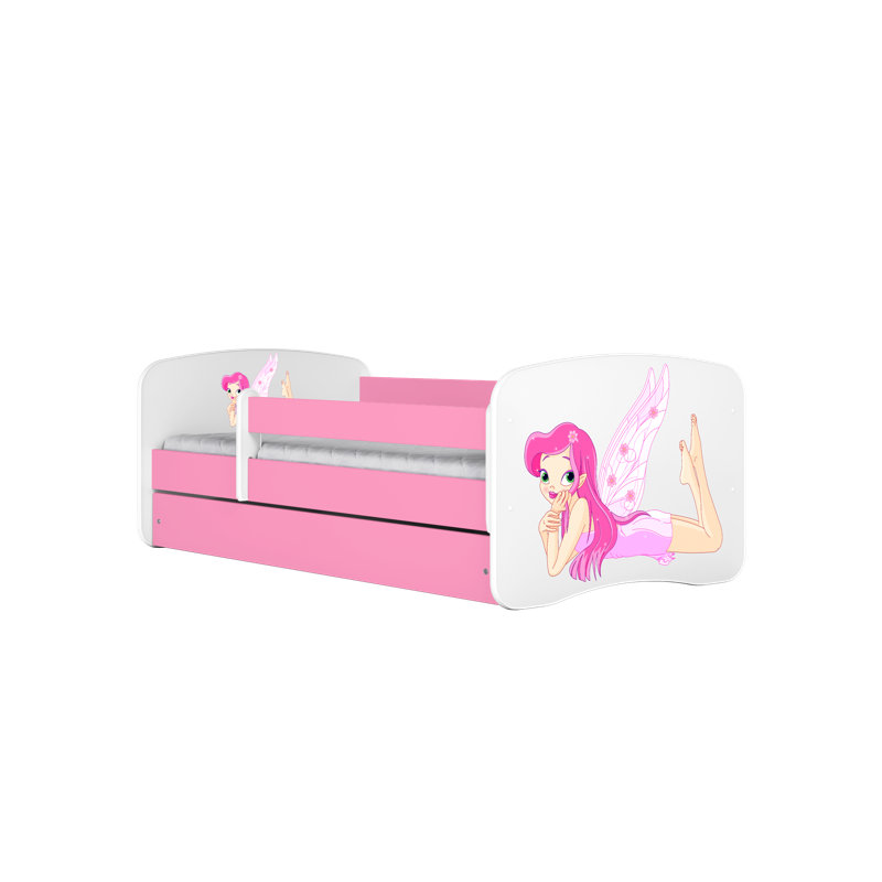 Cicero Drawer Convertible Bed and Mattress, European Toddler (80 x 160 cm), Pink/White