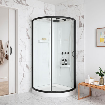 Ensemble de douche rond transparent 40 po avec base de douche et mur OVE Decors Breeze