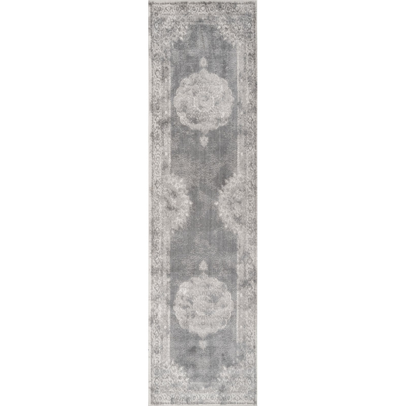 Verano Cottage Medallion Gray/Dark Gray Rug, Runner 2'3" x 10'
