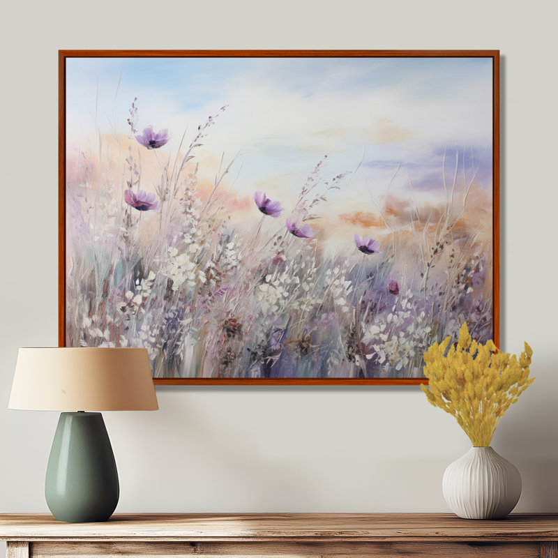 Impression sur toile encadrée Minimal Purple Herbs Country - Flowers, H 16 po x l 32 po, Reproduction avec cadre flottant