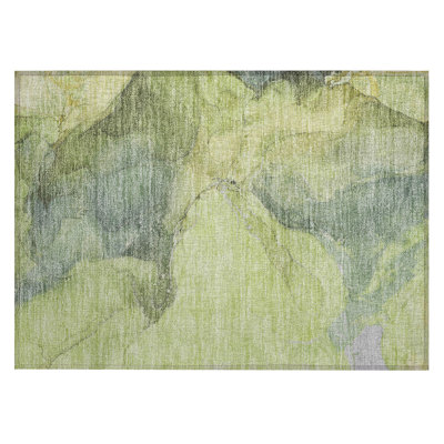Machine Washable Indoor/Outdoor Xhevrie Green Rug