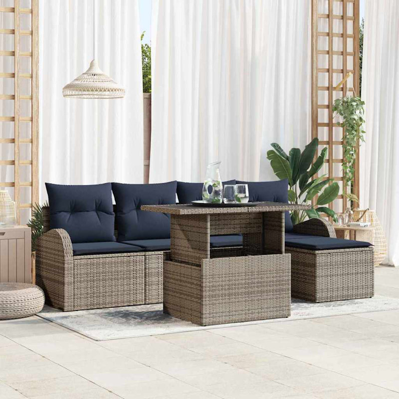 Ensemble de canapé de jardin avec rangement 6 pièces vidaXL, Coussin bleu marine / structure grise