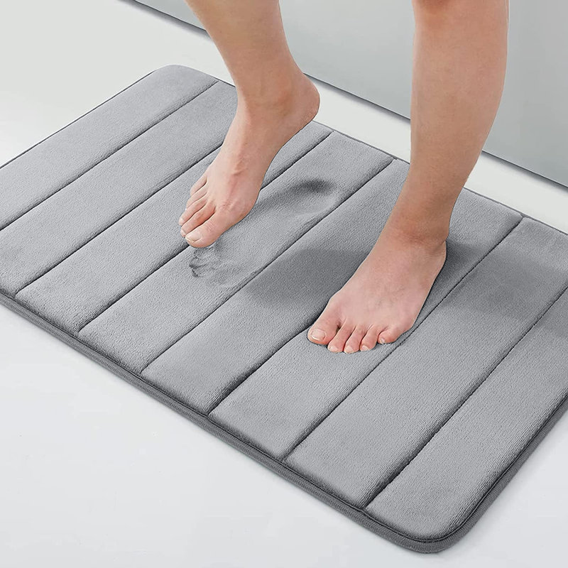 ULTRA SOFT MEMORY FOAM BATH MAT (WATER ABSORBENT, NON-SLIP), Silver, Single - 60cm L x 40cm W