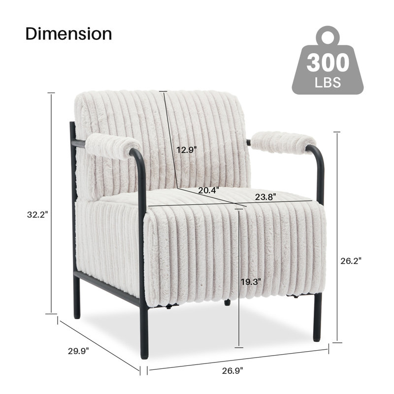 Stolle Modern Corduroy Upholstered Armchair with Metal Frame, Gray Microfiber