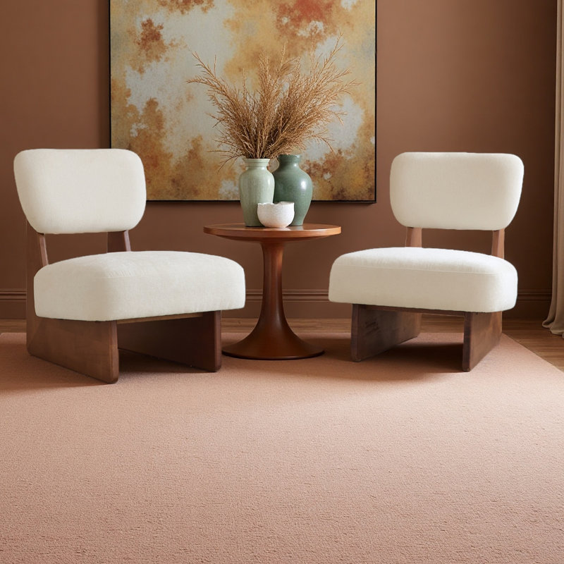 [Ensemble de 2] Méridienne beige moderne avec revêtement en polyester, base en bois robuste avec finition noyer, siège d'appoint minimaliste et élégant pour le salon, la chambre à coucher ou le bureau