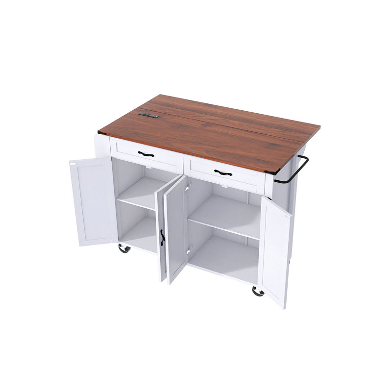 53.5'' Wood Farmhouse Kitchen Island With Power Outlet, White