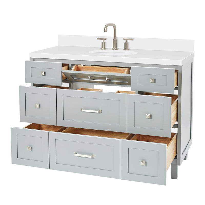 ARIEL Monroe 54 Single Sink Bathroom Vanity with Carrara Quartz Top, Pure White Quartz, 49", Gray