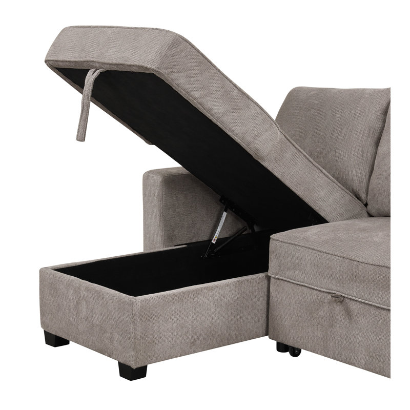 Canapé-lit convertible en L de 90 po avec canapé-lit en L convertible avec méridienne, supports de rangement et ports USB