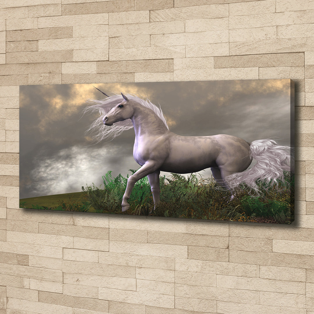 Leinwanddruck - Wandkunst - Drucke auf Leinwand - 125X50 Bildmotiv: Graues Einhorn