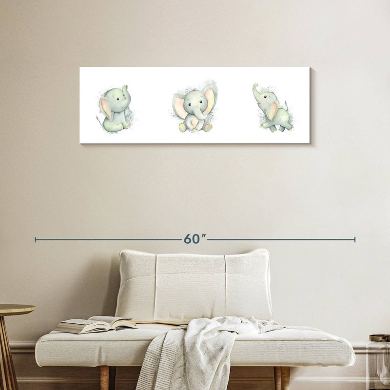 «Playful Baby Elephants Smudge», reproduction sur toile, H 14 po x l 42 po x P 1,25 po