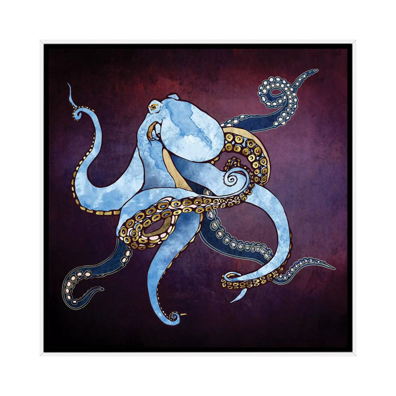 Pieuvre métallique Iii - impression d'art graphique, 26" H x 26" W x 1.5'' D, White Framed, Pas de tapis