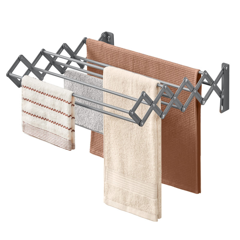 Séchoir à vêtements, séchoir à vêtements mural, support à linge accordéon, 9 tringles suspendues décalées, extensibles et rétractables