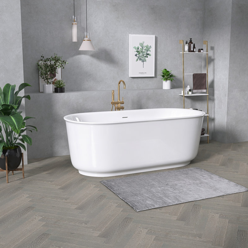 Baignoire de trempage autoportante en acrylique autoportante avec baignoire centrale autoportante l 67 po x P 31 po avec drain central et trop-plein intégré