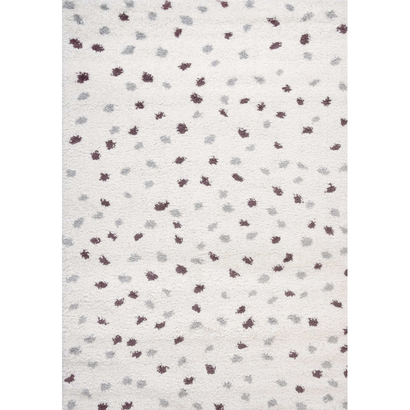 Moodi Modern Shaggy Area Rug Abstract Speckled Design, Rectangle 80 x 150 cm, Off-White Grey/Purple