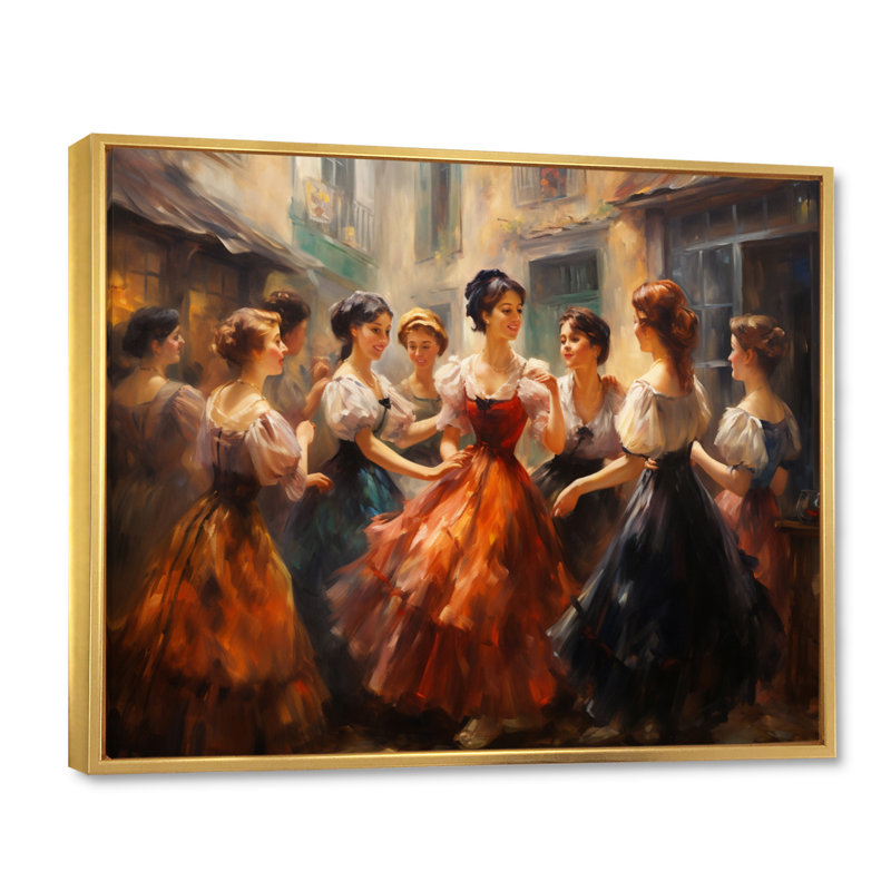 Danse à Paris III sur toile, Cadre flottant doré, H 16 po x l 32 po x P 1 po