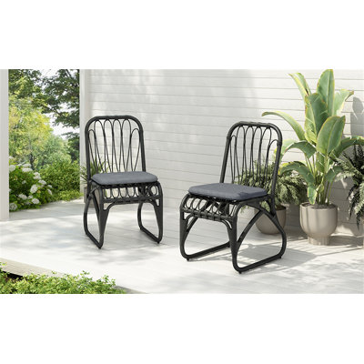 Outdoor PE Wicker Dining Chairs With Washable Cushion Set Of 2