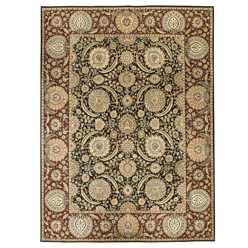 Hand Knotted Wool Area Rug in Black And Wine