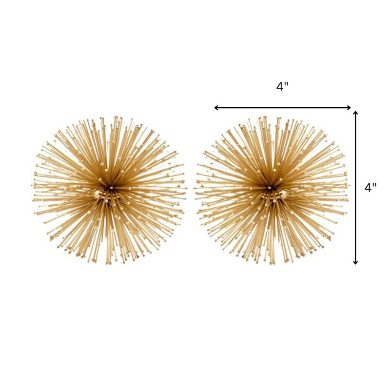 Set of Two Iron Decorative Spiky Sphere Tabletop Sculptures, Gold