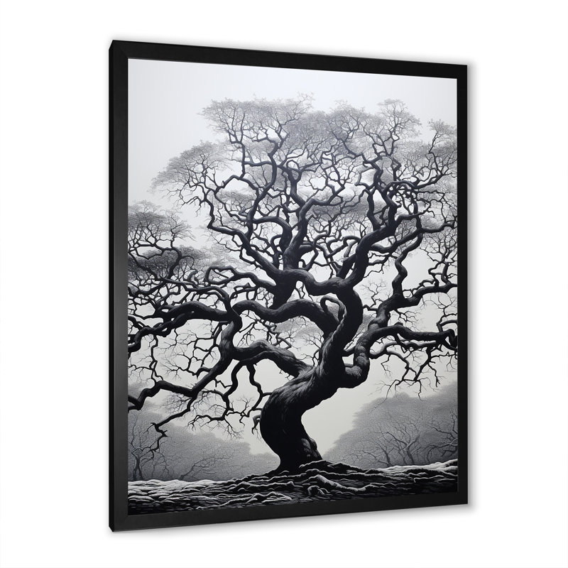 Arbre gris monochromatique Serenade II - impression sur toile florale et botanique, Cadre photo noir, L 12 po x H 20 po