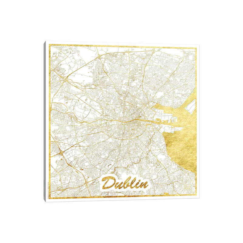 Dublin Gold Leaf Urban Blueprint Map by Hubert Roguski - Wrapped Canvas Print, 45.72 cm H x 45.72 cm W x 1.91 cm D