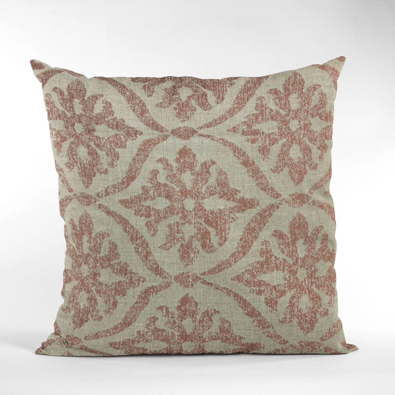 Flowers Linen Indoor/Outdoor Pillow Cover & Insert, 18" x 18", Beige, Red