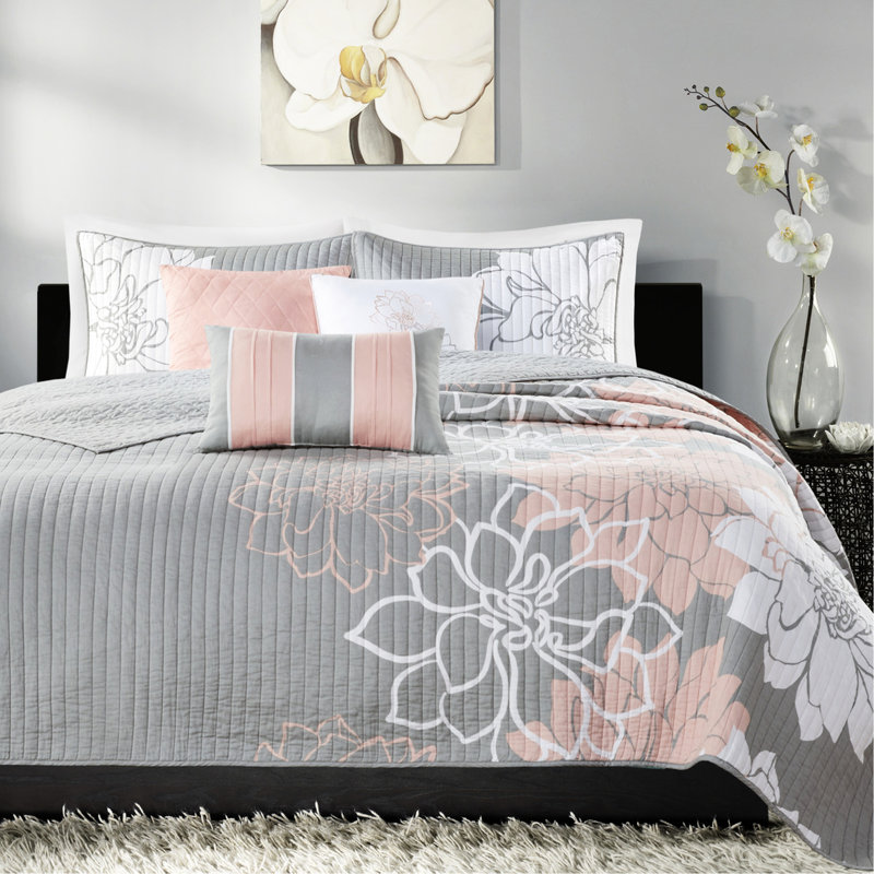 Courtepointe 6 pièces, double / grand, imprimé en coton, floral pour une ambiance de chambre à coucher réversible, literie imprimée avec coussins décoratifs, douce et respirante