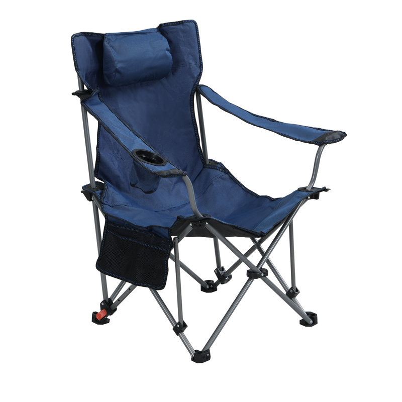 Dark Blue Folding Camping Chair, Adjustable Reclining, Cup Holder, Side Pockets, Carry Bag, Strong Frame, Ideal For Picnics, And Hiking Outdoor Portable, Folding, Reclining With Three Levels,