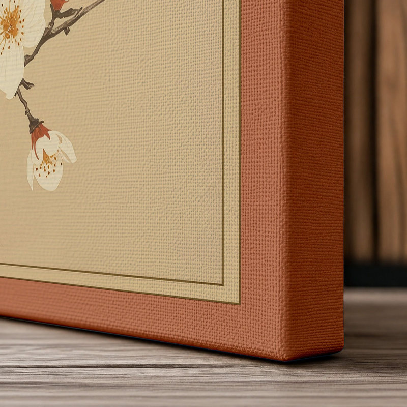 Plum Blossom Branch Japandi - Wrapped Canvas, 30x20 - 76.2 x 50.8 cm, Terracotta Border