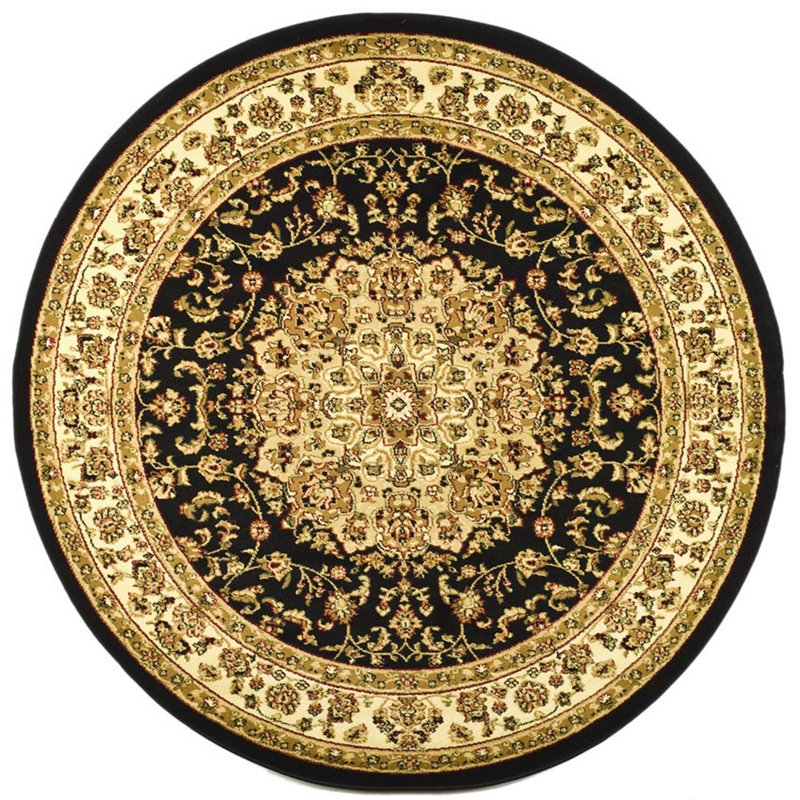 Malayah Klose Oriental Black/Ivory Area Rug, Round 7'