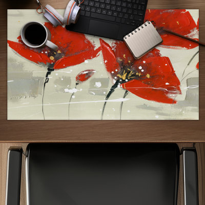 Abstract Red Flowers in the Wind - Gray Gaming Mat | Home Decor