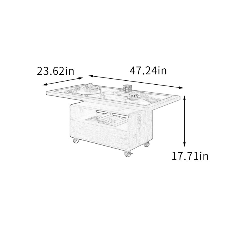 Table basse avec petit tiroir et petit appartement, H 17,71 po x L 47,24 po x l 23,62 po, Brun / Blanc, Noir / brun