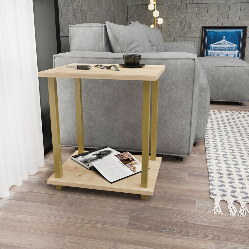 Monowi Square Side End Table, Oak, Gold