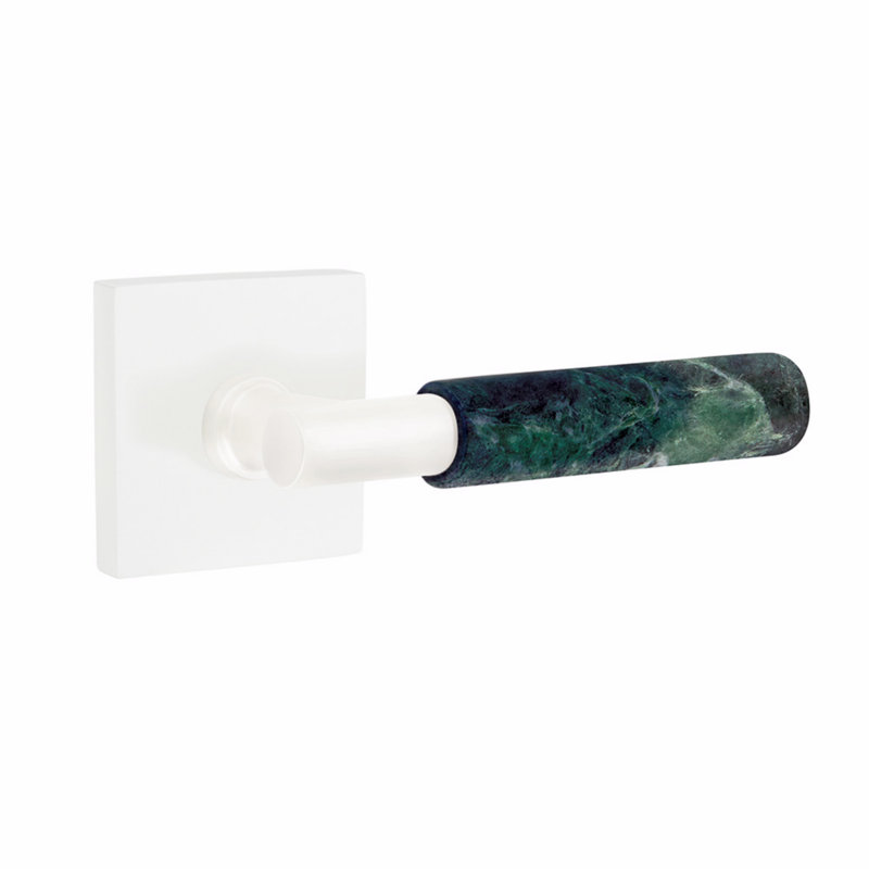 Select Round Door Lever with Square Rosette, Matte White, Passage (Hall & Closet)