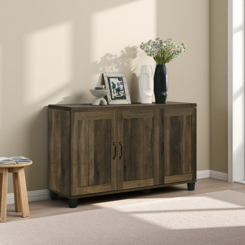 45"W Dark Dusty Oak Finish 3-Door Shoe Cabinet
