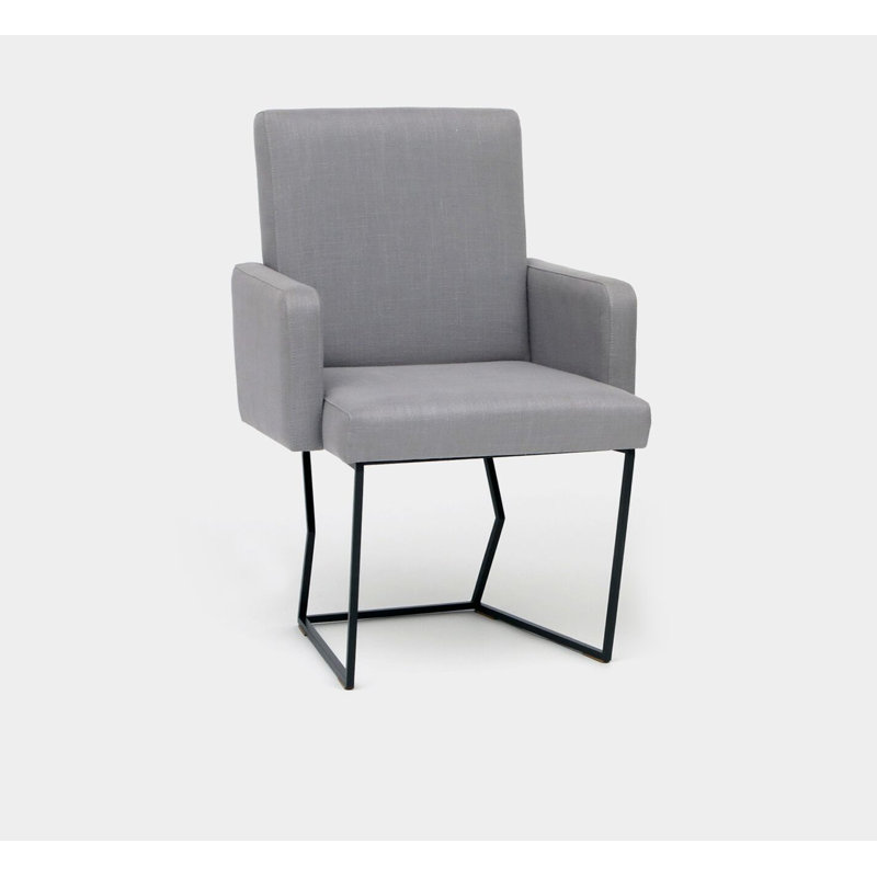 Upholstered Arm Chair, Matte Black, Zinc Linen Blend