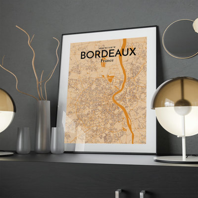 Bordeaux City Map In Vintage - No Frame Print