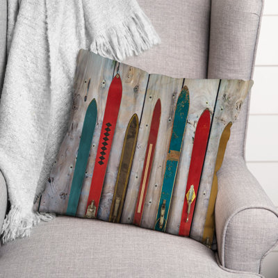 Vintage Skis Square Pillow Cover and Insert