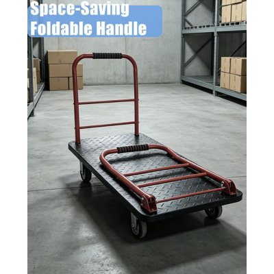 Heavy-Duty 48"x24" Steel Platform Truck – 2700 lbs Capacity, Dual Detachable Handles, 6" Swivel Rubber Wheels, Anti-Slip Surface for Warehouse & Garage – Red