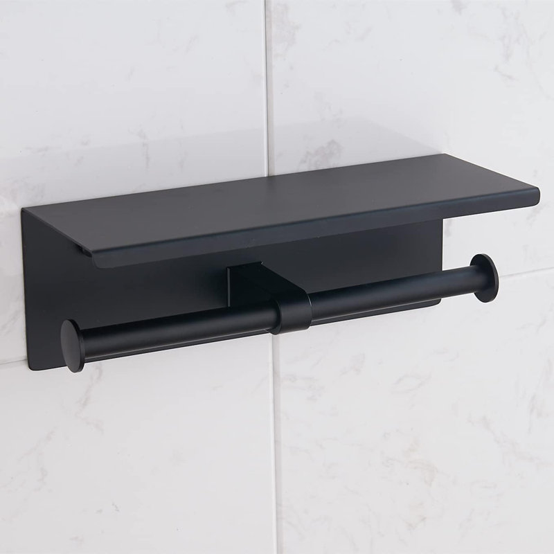 Porte-papier hygiénique mural double avec tablette, Noir mat
