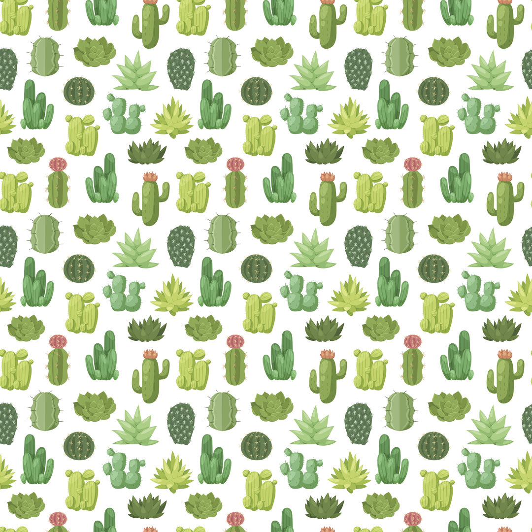 Cactus Doodle Seamless Pattern Vector by VectorMoon - Wrapped Canvas Print