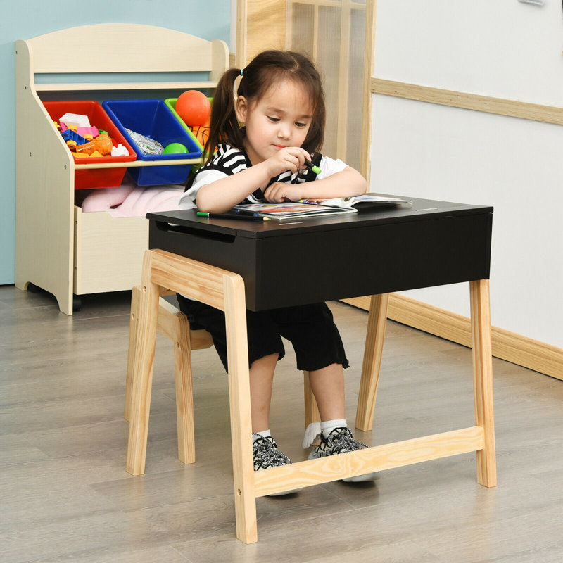 Ensemble 2 pièces de table de jeu et de chaises pour enfants, Naturel / noir
