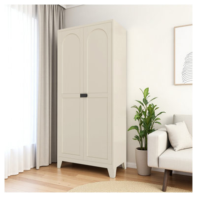 Armoire de rangement 71 po en acier avec serrure, 2 portes en métal avec tablettes réglables pour la cuisine, la chambre à coucher et le salon - beige
