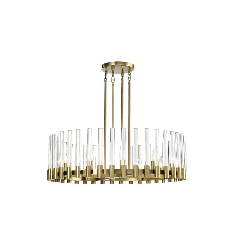 12 - Light Dimmable Wagon Wheel Chandelier, Golden