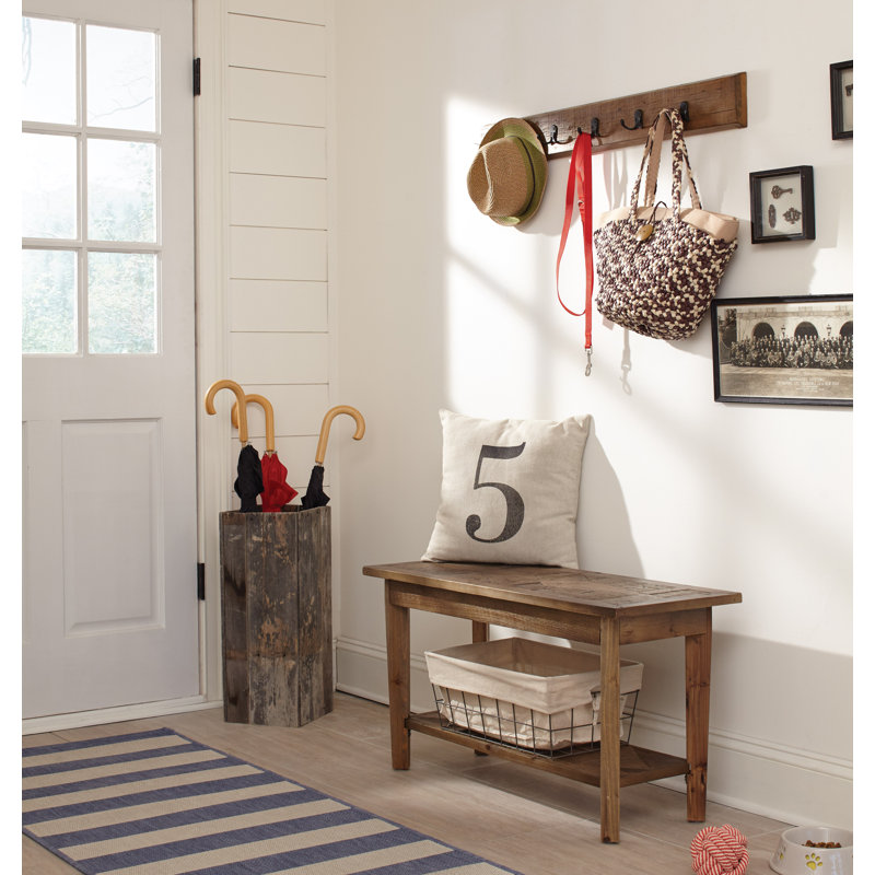 Revive Wall Coat Hook and Bench Set, Solid Wood Entryway Organizer with 10 Hooks and Storage Shelf, Natural Wood Finish, Versatile Use in Mudroom, Hallway or Living Room