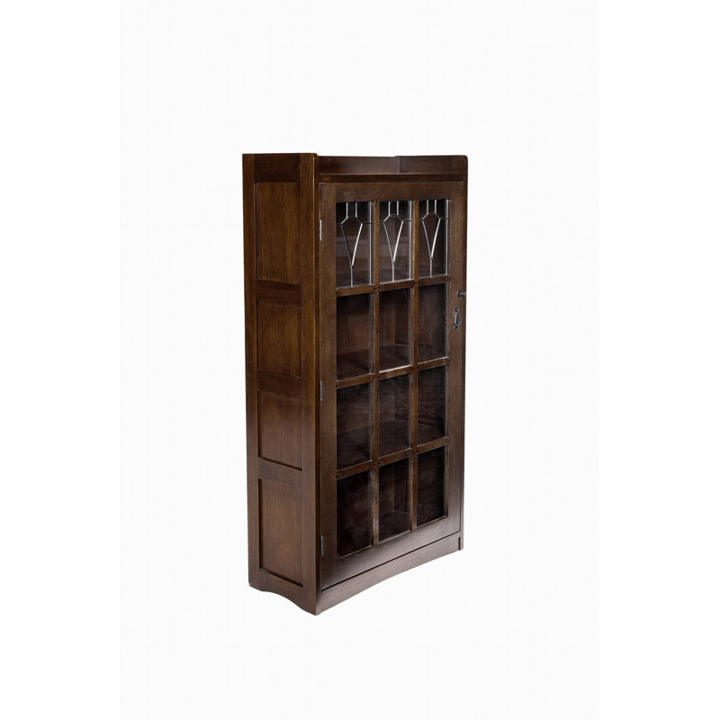 Bibliothèque en verre au plomb Mission avec serrure et clé - teinture noyer, Walnut