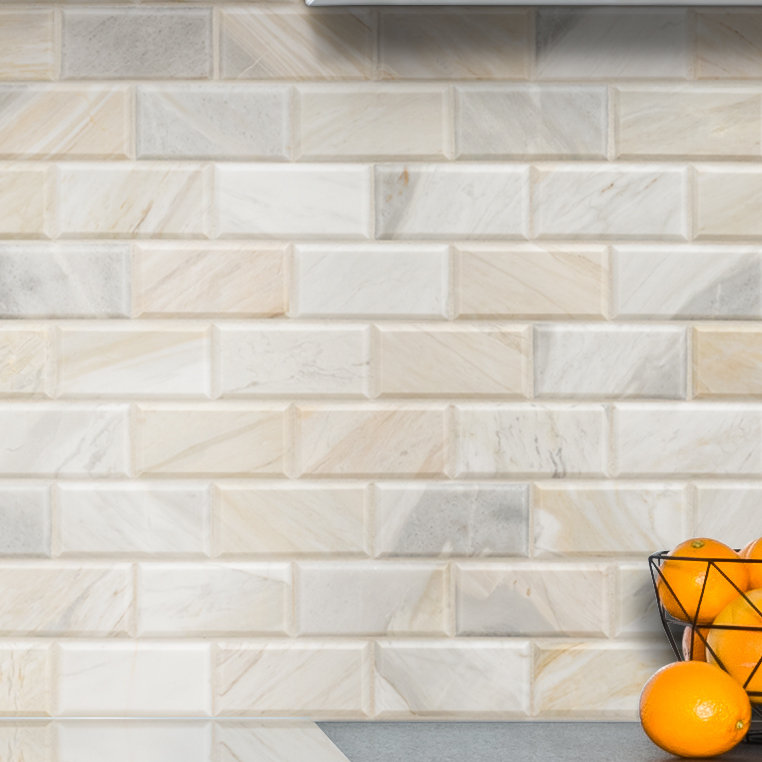 Carreau de mosaïque de sol en marbre Selene Oro Subway 12 po x 12 po
