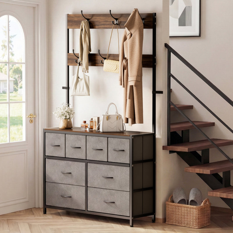 Dresser For Bedroom With 8 Drawer Dresser, Charging Station & 6 Hooks , Gray