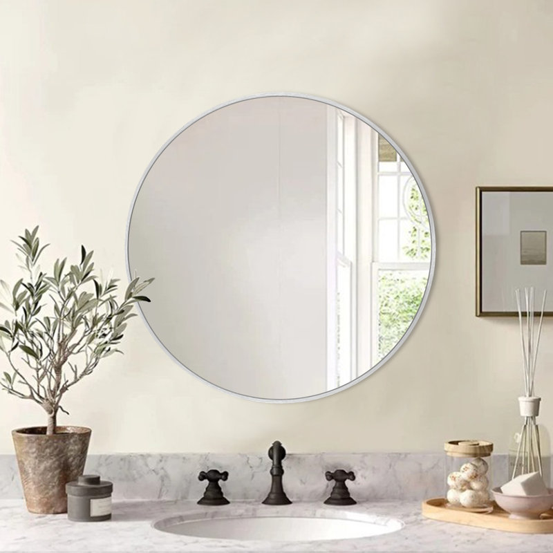 Pieterjan Metal Round Wall Mirror for Bathroom Mirror/ Vanity Mirror, 24" x 24", Silver